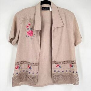 Vintage NWT M.H.M Melissa Harper Embroidered Linen Jacket Top‎ Set Tan Size 8